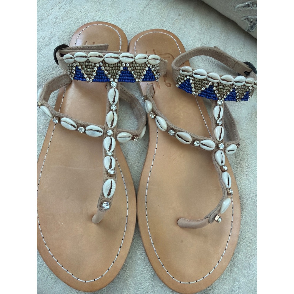 SKEMO Tahiti Flat sandal: Indigo SIZE 9 shells,stones and beads - Picture 4 of 12